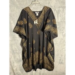 Step In Style Womens Kaftan Top Black Gold Floral One Size swim cover nwt
